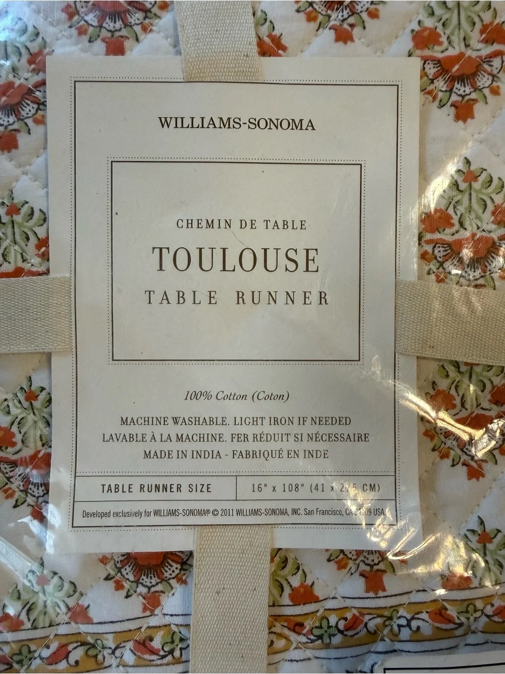 NWT WILLIAMS SONOMA TOULOUSE COTTON TABLE RUNNER 🤩  16” X 108”